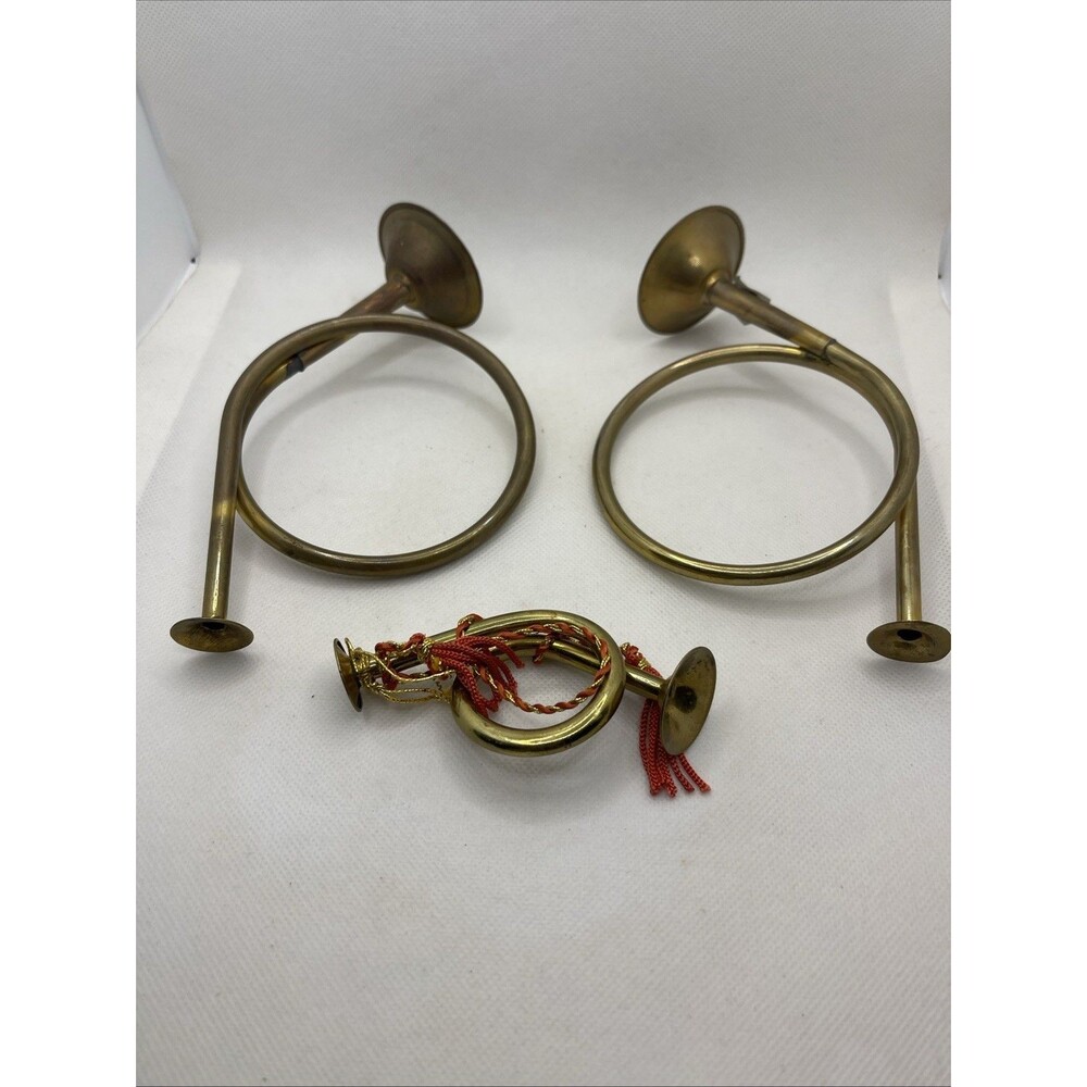 Lot of 3 Vintage Mini Decorative Brass French Horn - Christmas Ornaments